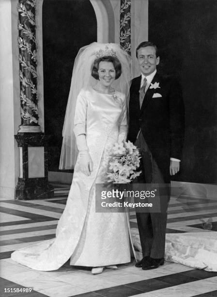 Crown Princess Beatrix of the Netherlands and Claus von Amsberg at the Royal Palace before their wedding, Amsterdam, 10th March 1966.