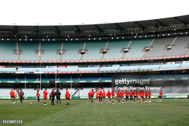 General view during a Sydney Swans AFL training session at Melbourne Cricket Ground on July 05, 2023 in Melbourne, Australia.