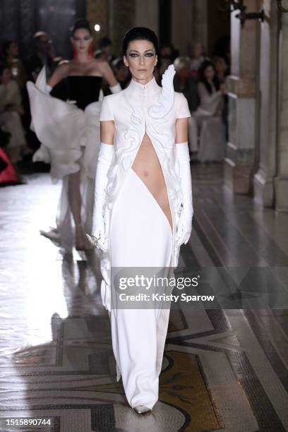 Model walks the runway during the Stéphane Rolland Haute Couture Fall/Winter 2023/2024 show as part of Paris Fashion Week at Opera Garnier on July...