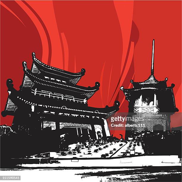 ilustraciones, imágenes clip art, dibujos animados e iconos de stock de autopista hacia el vecindario chino chinatown - carretera elevada