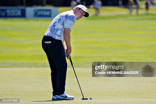 Scotland's Robert Macintyre competes in the final of the 'Made in HimmerLand 2023' golf tournament in Farsoe on July 9, 2023. / Denmark OUT