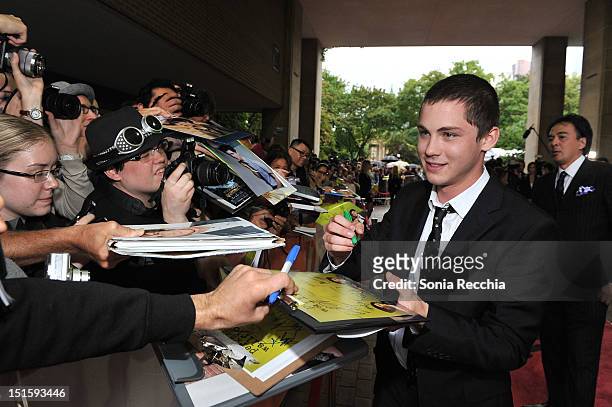 Actor Logan Lerman attends "The Perks Of Being A Wallflower" premiere during the 2012 Toronto International Film Festival at Ryerson Theatre on...