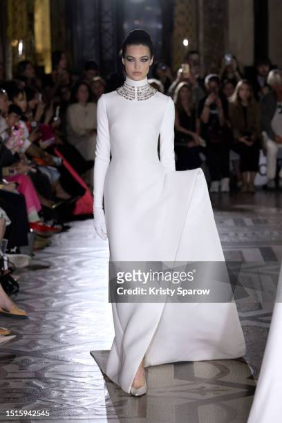 Model walks the runway during the Stéphane Rolland Haute Couture Fall/Winter 2023/2024 show as part of Paris Fashion Week at Opera Garnier on July...