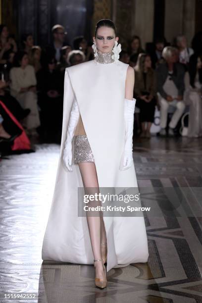 Model walks the runway during the Stéphane Rolland Haute Couture Fall/Winter 2023/2024 show as part of Paris Fashion Week at Opera Garnier on July...