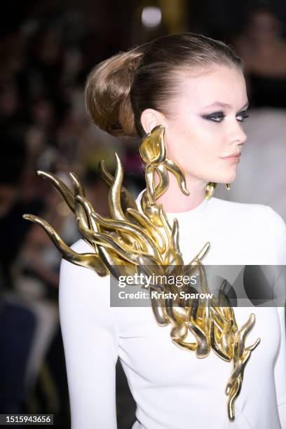 Model walks the runway during the Stéphane Rolland Haute Couture Fall/Winter 2023/2024 show as part of Paris Fashion Week at Opera Garnier on July...