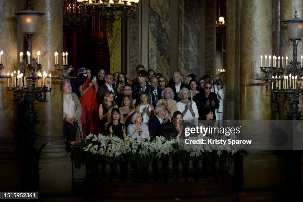 Françoise Fabian, Claude Lelouch, Elsa Zylberstein and Barbara Pravi attend the Stéphane Rolland Haute Couture Fall/Winter 2023/2024 show as part of...