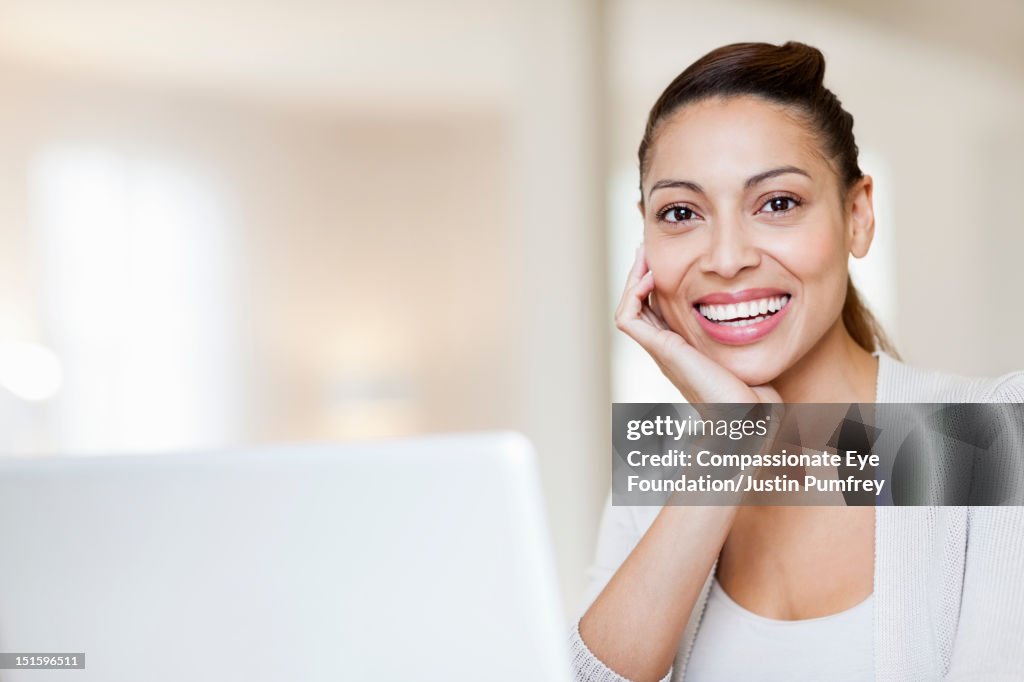 Lady Using Dell Computer Woman Using Laptop Smiling High-Res Stock Photo - Getty Images