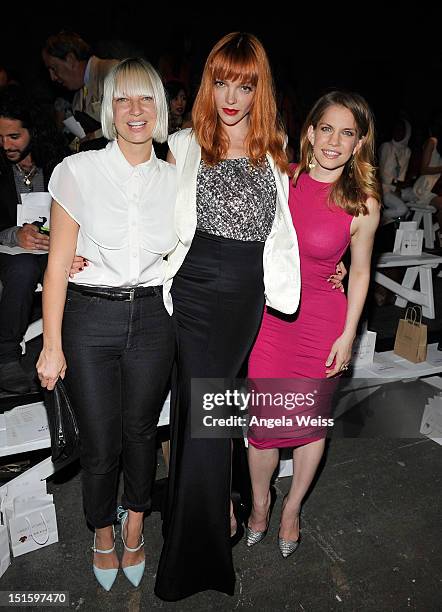 Sia, Nicole Laliberte and Anna Chlumsky attend the Christian Siriano show during Spring 2013 Mercedes-Benz Fashion Week at Eyebeam Studio on...