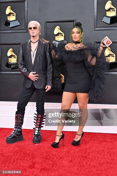 John 5 of Rob Zombie and Rita Lowery at the 64th Annual Grammy Awards held at the MGM Grand Garden Arena on April 3rd, 2022 in Las Vegas, Nevada.