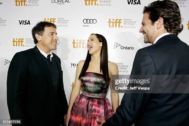 Writer/Director David O. Russell with Actors Jennifer Lawrence and Bradley Cooper attending the "Silver Linings Playbook" Premiere during the 2012...