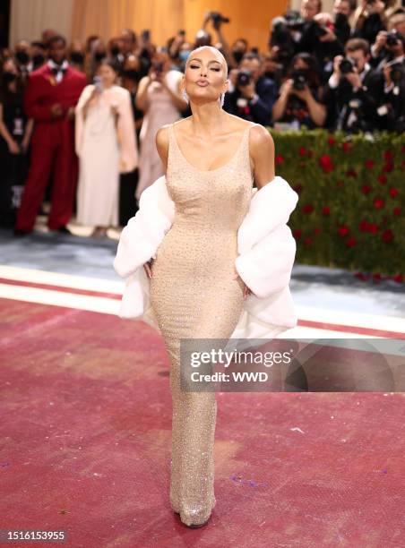 Kim Kardashian in Marilyn Monroe's Jean Louis designed dress at the 2022 Met Gala celebrating In America: An Anthology of Fashion held at the...