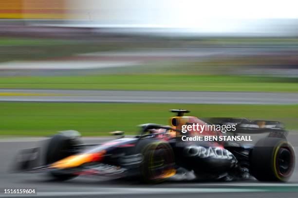 Red Bull Racing's Dutch driver Max Verstappen drives during the Formula One British Grand Prix at the Silverstone motor racing circuit in...