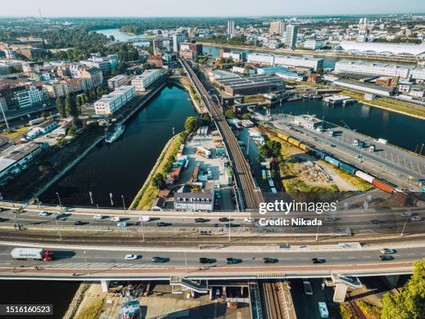 top view to rhine-neckar metropolitan industry region, mannheim, germany - ludwigshafen stock pictures, royalty-free photos & images