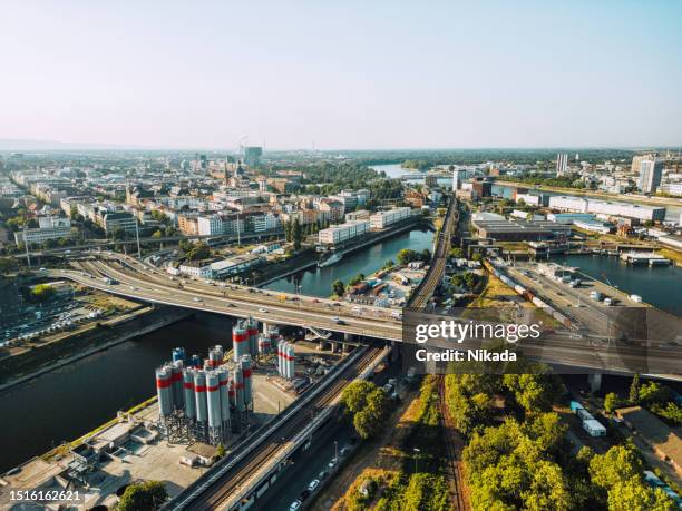 rhine-neckar metropolitan industry region, mannheim, germany - ludwigshafen stockfoto's en -beelden