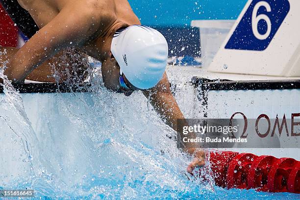 Daniel Dias of Brazil competes in the Men's 50m Butterfly - S5 final on day 9 of the London 2012 Paralympic Games at Aquatics Centre on September 7,...