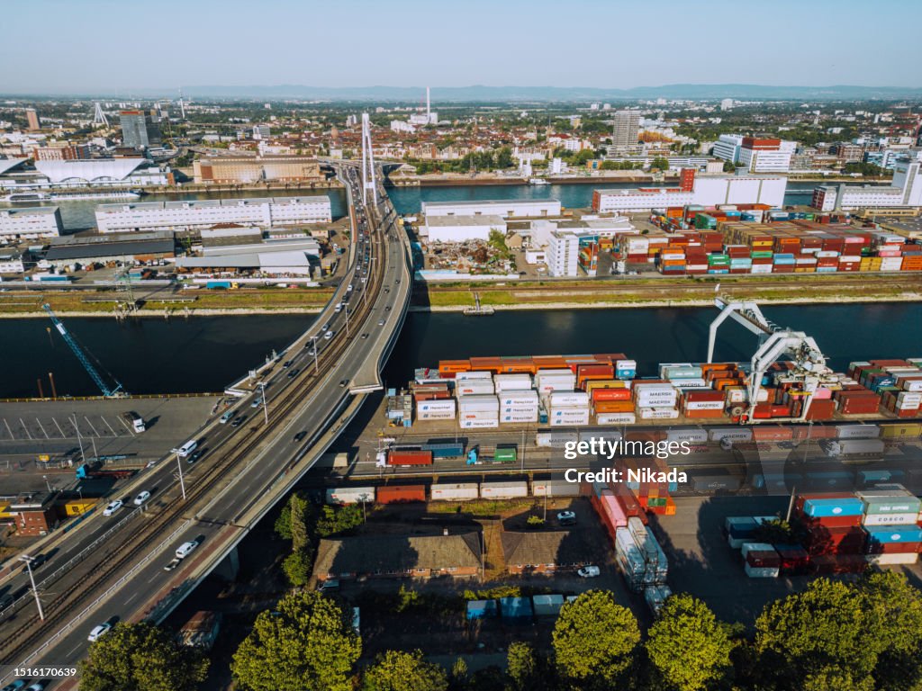 Industry with cargo containers Rhine-Neckar metropolitan region, Germany