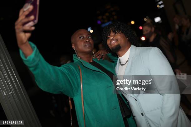 Christine Horn and Isaiah John at the premiere of 'Snowfall' Season 5 held at Grandmaster Recorders on February 17, 2022 in Los Angeles, California.