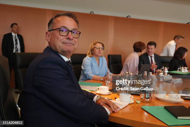 Joachim Nagel, president of the Bundesbank, Germany's central bank, arrives for a meeting of the federal government cabinet on July 05, 2023 in...