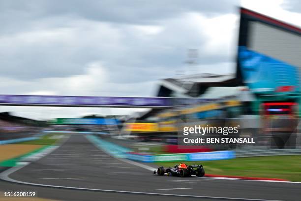 Red Bull Racing's Dutch driver Max Verstappen drives during the Formula One British Grand Prix at the Silverstone motor racing circuit in...