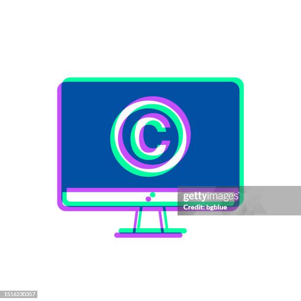 desktop computer with copyright symbol. icon with two color overlay on white background - copyright symbol transparent background stock illustrations