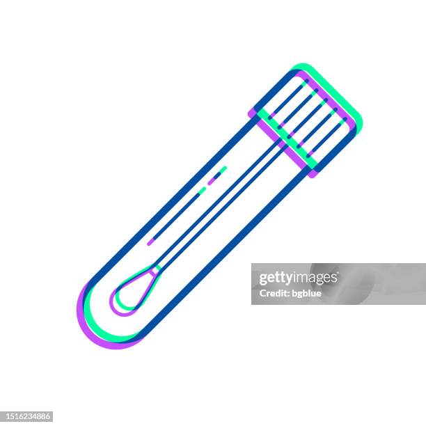 illustrazioni stock, clip art, cartoni animati e icone di tendenza di provetta con batuffolo di cotone. icona con sovrapposizione a due colori su sfondo bianco - test tube