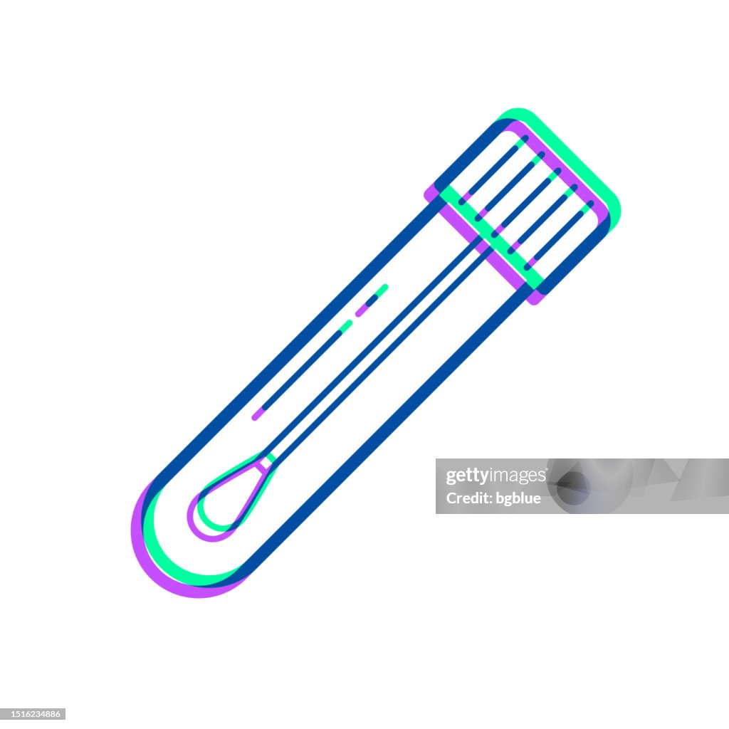 Test tube with cotton swab. Icon with two color overlay on white background