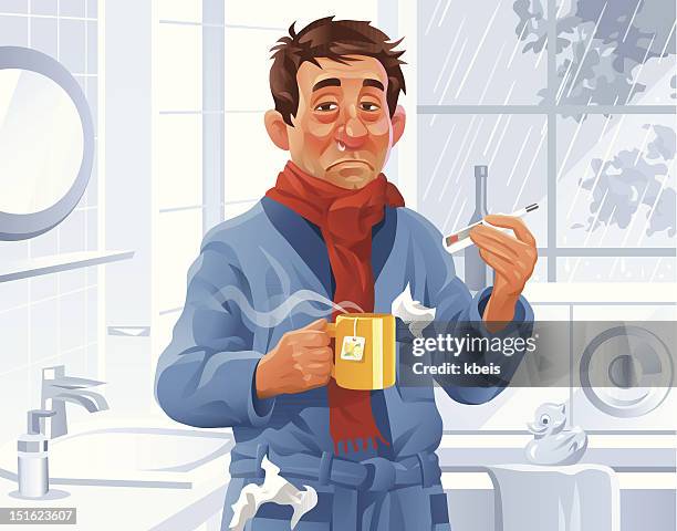 man with a cold in the bathroom - season 2012 stock illustrations
