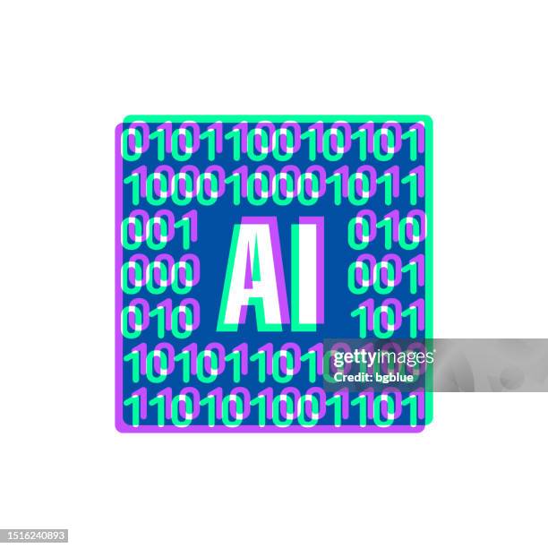 artificial intelligence ai with binary code. icon with two color overlay on white background - binary code white background stock illustrations
