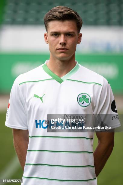 Lars Raebiger of SpVgg Greuther Fürth poses during the team presentation at Sportpark Ronhof Thomas Sommer on July 04, 2023 in Fuerth, Germany.