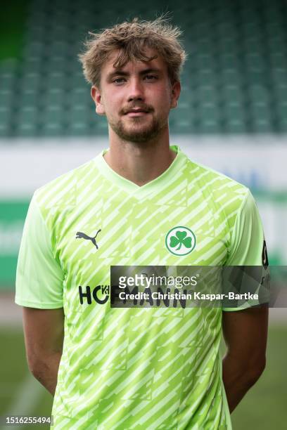 Lasse Schulz of SpVgg Greuther Fürth poses during the team presentation at Sportpark Ronhof Thomas Sommer on July 04, 2023 in Fuerth, Germany.