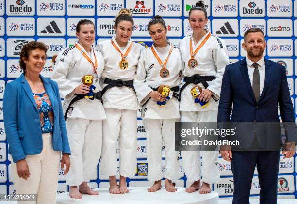 Under 63kg medallists L-R: Silver; Blanca Uijtendaal , Gold; Aitana Fernandez Herrera , Bronzes; Maillys Zihri and Karoline Hansen during the 2023...