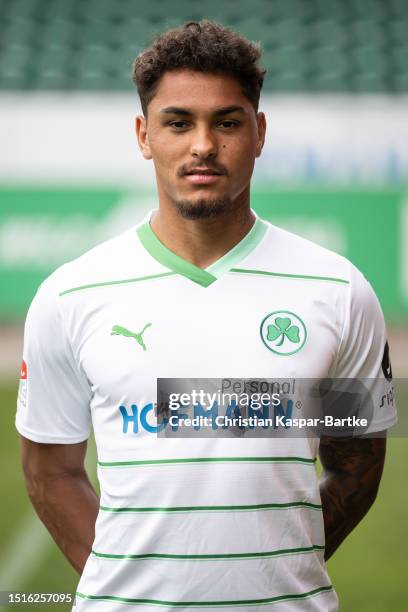 Armindo Sieb of SpVgg Greuther Fürth poses during the team presentation at Sportpark Ronhof Thomas Sommer on July 04, 2023 in Fuerth, Germany.