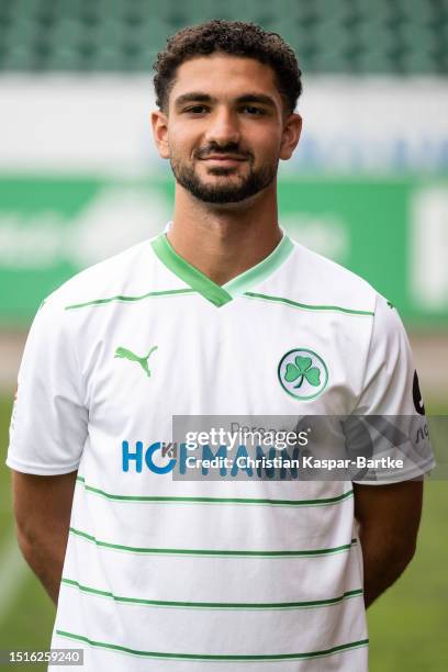 Kerim Calhanoglu of SpVgg Greuther Fürth poses during the team presentation at Sportpark Ronhof Thomas Sommer on July 04, 2023 in Fuerth, Germany.