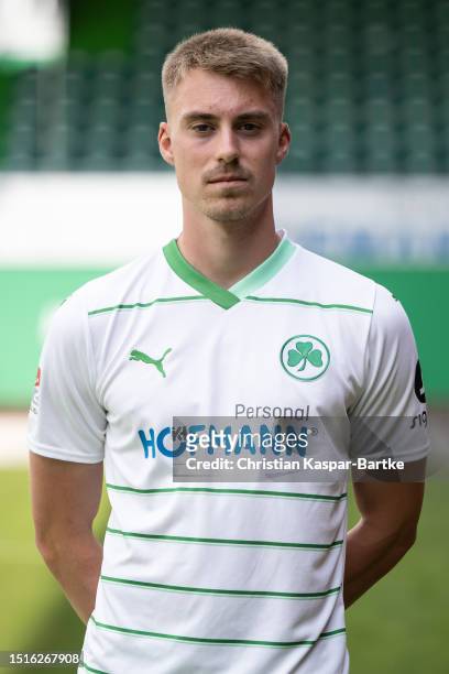 Gian-Luca Itter of SpVgg Greuther Fürth poses during the team presentation at Sportpark Ronhof Thomas Sommer on July 04, 2023 in Fuerth, Germany.