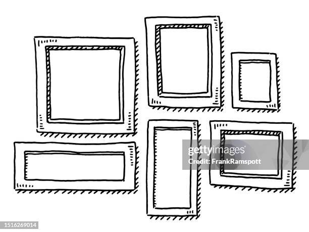gruppe von leeren bilderrahmen zeichnung - kunstmuseum stock-grafiken, -clipart, -cartoons und -symbole