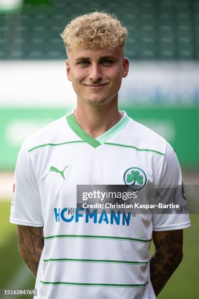 Nils Seufert of SpVgg Greuther Fürth poses during the team presentation at Sportpark Ronhof Thomas Sommer on July 04, 2023 in Fuerth, Germany.