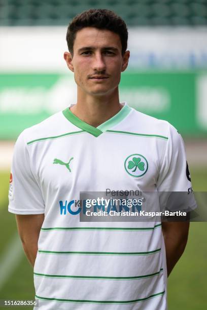 Marco Meyerhoefer of SpVgg Greuther Fürth poses during the team presentation at Sportpark Ronhof Thomas Sommer on July 04, 2023 in Fuerth, Germany.