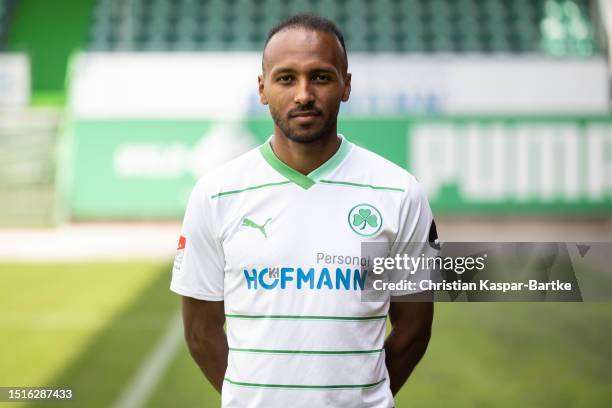 Julian Green of SpVgg Greuther Fürth poses during the team presentation at Sportpark Ronhof Thomas Sommer on July 04, 2023 in Fuerth, Germany.
