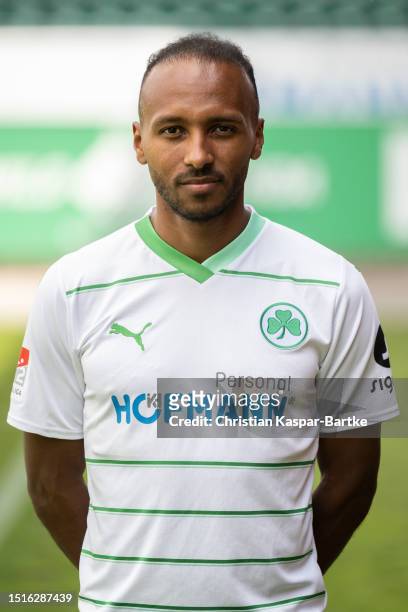 Julian Green of SpVgg Greuther Fürth poses during the team presentation at Sportpark Ronhof Thomas Sommer on July 04, 2023 in Fuerth, Germany.