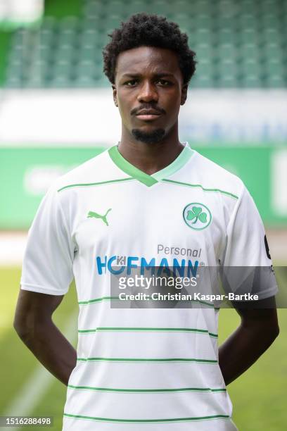Gideon Jung of SpVgg Greuther Fürth poses during the team presentation at Sportpark Ronhof Thomas Sommer on July 04, 2023 in Fuerth, Germany.