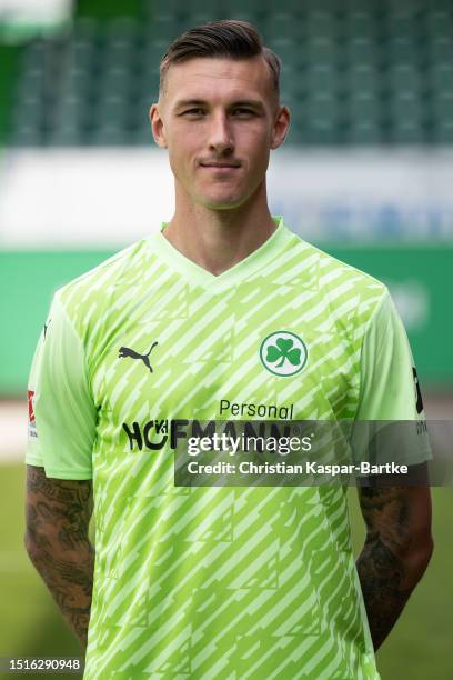Andreas Linde of SpVgg Greuther Fürth poses during the team presentation at Sportpark Ronhof Thomas Sommer on July 04, 2023 in Fuerth, Germany.