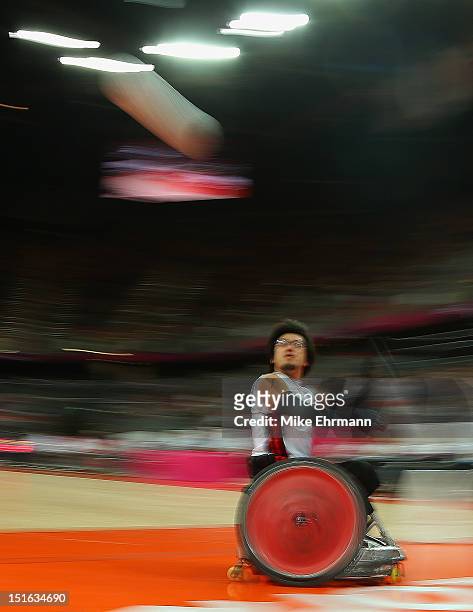 Daisuke Ikezaki of Japan in action during the Bronze Medal match of Mixed Wheelchair Rugby against the United States on day 11 of the London 2012...