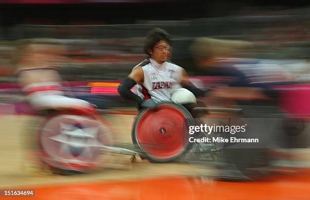 Daisuke Ikezaki of Japan in action during the Bronze Medal match of Mixed Wheelchair Rugby against the United States on day 11 of the London 2012...