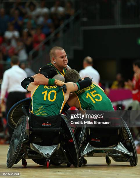 Ryley Batt of Australia celebrates winning the Gold Medal match of Mixed Wheelchair Rugby against Canada on day 11 of the London 2012 Paralympic...