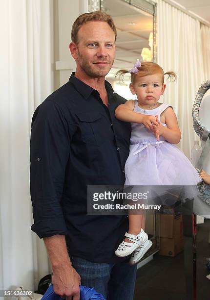 Actor Ian Ziering and daughter Mia Ziering attend the Red CARpet event hosted by Britax and Ali Landry at SLS Hotel on September 8, 2012 in Beverly...