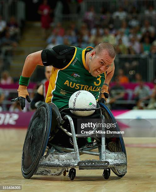 Ryley Batt of Australia in action during the Gold Medal match of Mixed Wheelchair Rugby against Canada on day 11 of the London 2012 Paralympic Games...