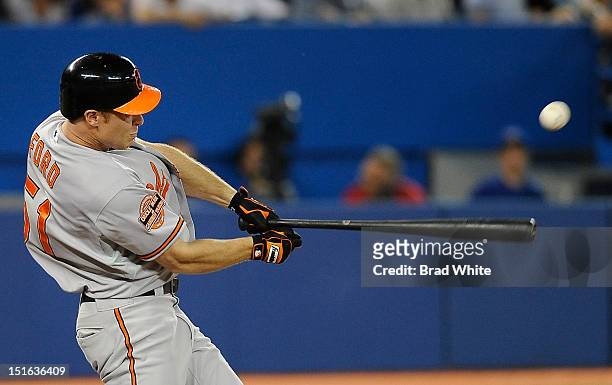 Lew Ford of the Baltimore Orioles bats during MLB game action against the Toronto Blue Jays September 5, 2012 at Rogers Centre in Toronto, Ontario,...