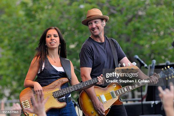 Casandra Faulconer and John Thomas Griffith of Cowboy Mouth performs during the 2012 Downtown Dayton Revival Music Festival on September 8, 2012 in...