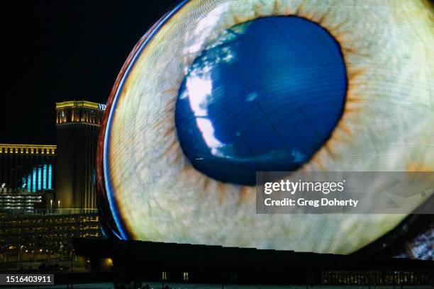 Sphere lights up for the first time in celebration of Independence Day on July 04, 2023 in Las Vegas, Nevada. The 366-foot-tall, 516-foot-wide venue,...