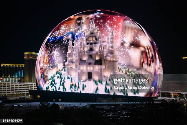 Sphere lights up for the first time in celebration of Independence Day on July 04, 2023 in Las Vegas, Nevada. The 366-foot-tall, 516-foot-wide venue,...